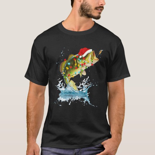 Funny Bass Vist Santa Hat Kerstmis Pajama Fish T-shirt (Voorkant)