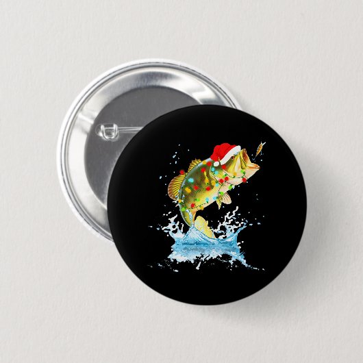Funny Bass Vist Santa Hat Kerstmis Pajama Ronde Button 5,7 Cm (Voorkant /achterkant)