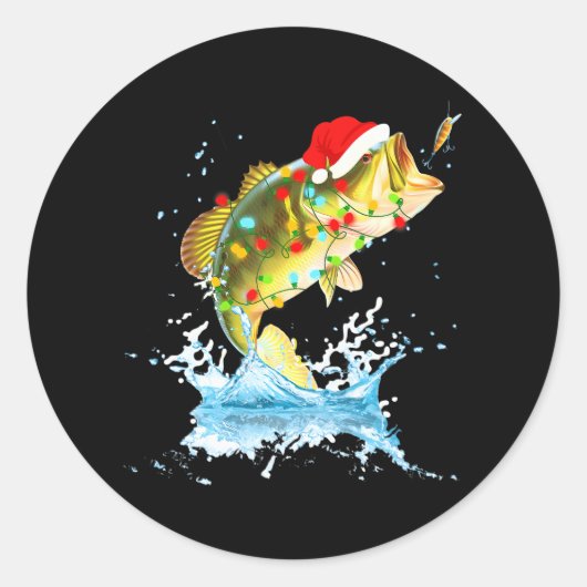 Funny Bass Vist Santa Hat Kerstmis Pajama Ronde Sticker (Voorkant)