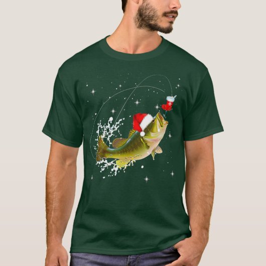 Funny Bass Vist Santa Hat Kerstmis Pajama T-shirt (Voorkant)