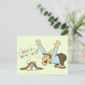 Funny Basset en Man vieren Cartoon van nieuwe jare Briefkaart (Staand voorkant)
