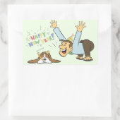 Funny Basset en Man vieren nieuwe jaren Cartoon Rechthoekige Sticker (Tas)
