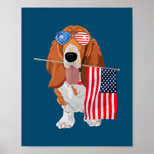 Funny Basset Hond American Flag Dog 4 juli Poster (Voorkant)