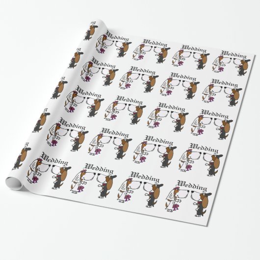 Funny Basset Hound Bride en Groom Wedding Art Cadeaupapier (Uitgerold)