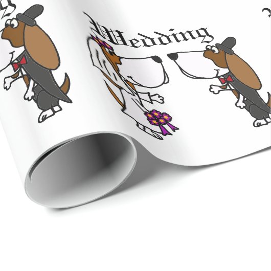 Funny Basset Hound Bride en Groom Wedding Art Cadeaupapier (Rol Hoek)