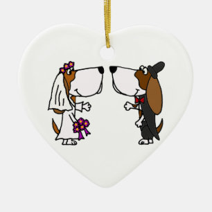 Funny Basset Hound Bride en Groom Wedding Art Keramisch Ornament