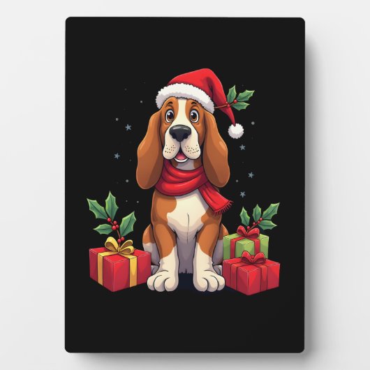 Funny Basset Hound Dog Christmas Outfits Santa Hat Fotoplaat (voorkant)