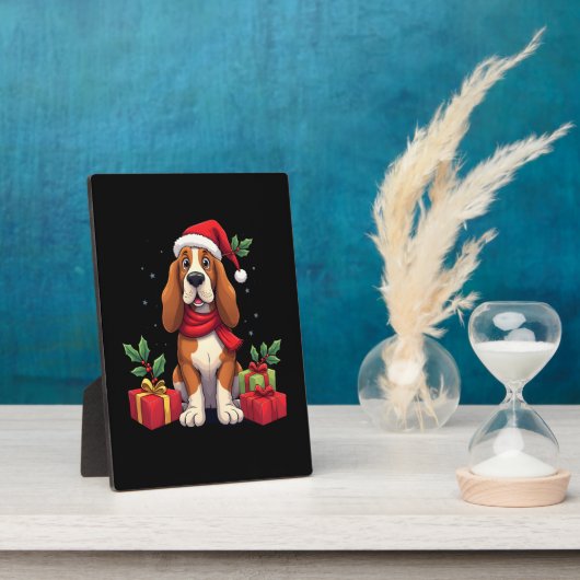 Funny Basset Hound Dog Christmas Outfits Santa Hat Fotoplaat (Zijkant)