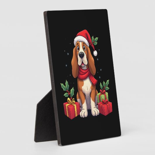 Funny Basset Hound Dog Christmas Outfits Santa Hat Fotoplaat (Zijkant)