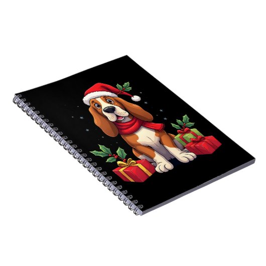 Funny Basset Hound Dog Christmas Outfits Santa Hat Notitieboek (Rechterzijde)