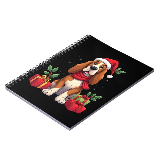Funny Basset Hound Dog Christmas Outfits Santa Hat Notitieboek (Linkerzijde)