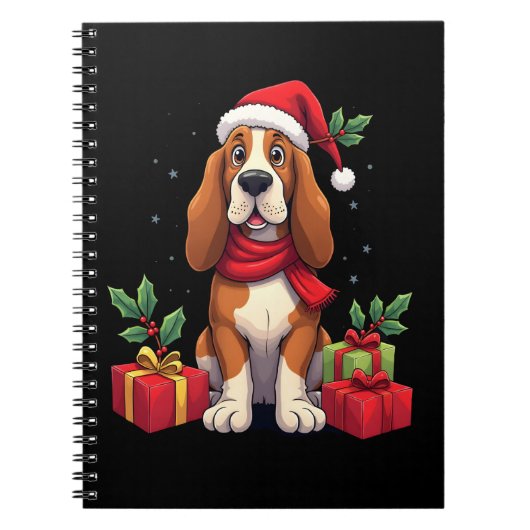 Funny Basset Hound Dog Christmas Outfits Santa Hat Notitieboek (Voorkant)
