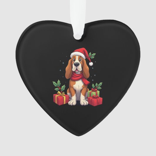 Funny Basset Hound Dog Christmas Outfits Santa Hat Ornament (voorkant)