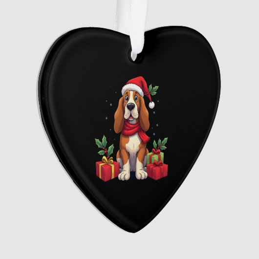 Funny Basset Hound Dog Christmas Outfits Santa Hat Ornament (voorkant)