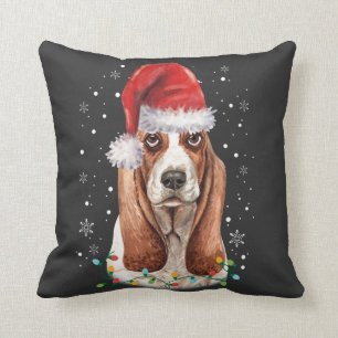 Funny Basset Hound Dog kerstsanta hat Lights Kussen