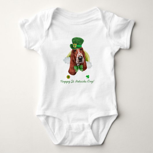 Funny Basset Hound Gold St. Patricks Day Romper (Voorkant)