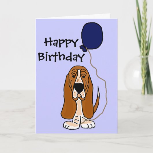 Funny Basset Hound Holding Blue ballon Kaart (Voorkant)