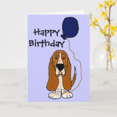 Funny Basset Hound Holding Blue ballon Kaart (Gele Bloem)