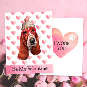 Funny Basset Hound I Wof You Dog Valentijnsdag Feestdagenkaart