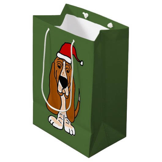 Funny Basset Hound in Santa Hat kerstcadeau Medium Cadeauzakje (Voorkant Gekanteld)