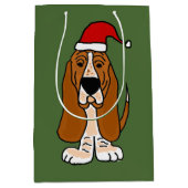 Funny Basset Hound in Santa Hat kerstcadeau Medium Cadeauzakje (Voorkant)