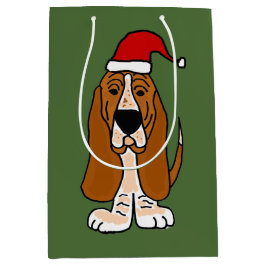 Funny Basset Hound in Santa Hat kerstcadeau Medium Cadeauzakje