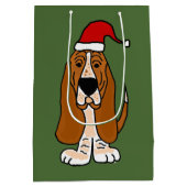 Funny Basset Hound in Santa Hat kerstcadeau Medium Cadeauzakje (Achterkant)