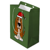 Funny Basset Hound in Santa Hat kerstcadeau Medium Cadeauzakje (Achterkant Gekanteld)