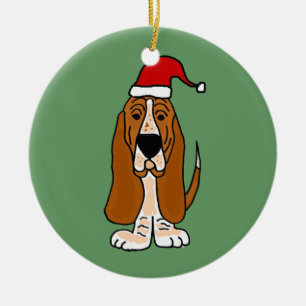 Funny Basset Hound in Santa Hat-kerstkunst Keramisch Ornament