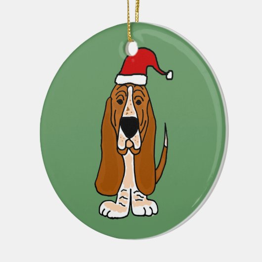 Funny Basset Hound in Santa Hat-kerstkunst Keramisch Ornament (Links)
