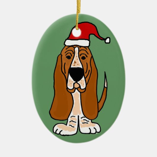 Funny Basset Hound in Santa Hat-kerstkunst Keramisch Ornament (Voorkant)
