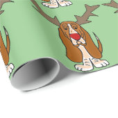 Funny Basset Hound-kerstrenrender Cadeaupapier (Rol Hoek)