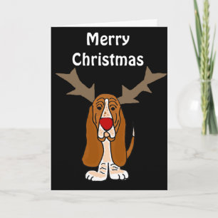 Funny Basset Hound-kerstrenrender Feestdagen Kaart