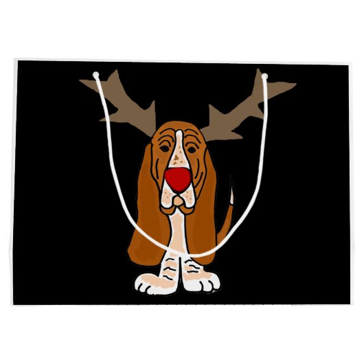 Funny Basset Hound-kerstrenrender Large Cadeautasje (Achterkant)