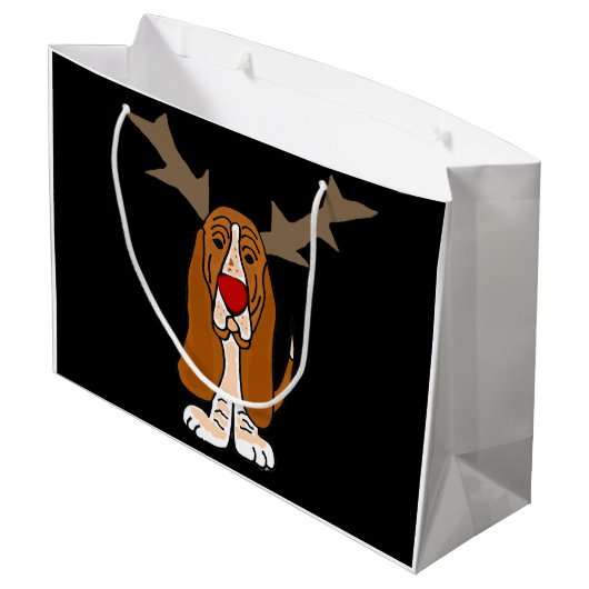 Funny Basset Hound-kerstrenrender Large Cadeautasje (Achterkant Gekanteld)