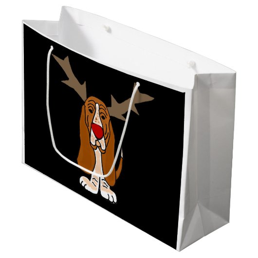 Funny Basset Hound-kerstrenrender Large Cadeautasje (Voorkant Gekanteld)