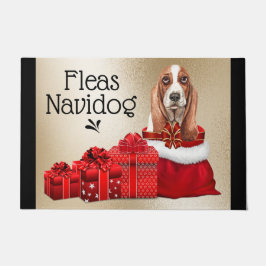 Funny basset hound kerstvlooien navidog xmas deurmat