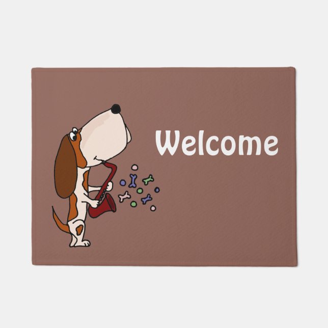 Funny Basset Hound Pplay Saxophone Doormat Deurmat (Voorkant)