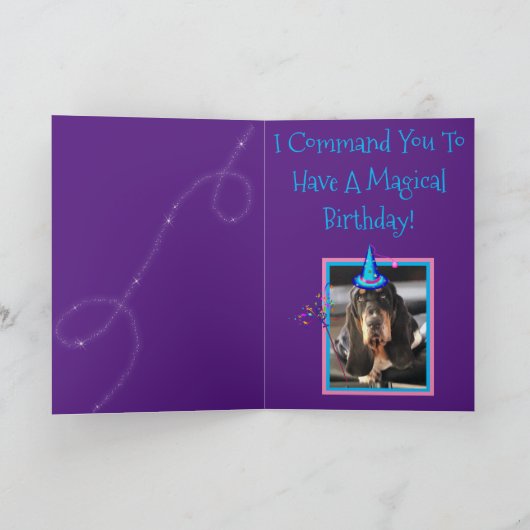 Funny Basset Hound Verjaardag Kaart w / Wizard (Binnen)