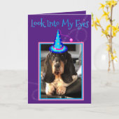 Funny Basset Hound Verjaardag Kaart w / Wizard (Gele Bloem)