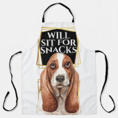Funny basset hound zit in snacks waterverf kunst schort (Voorkant)
