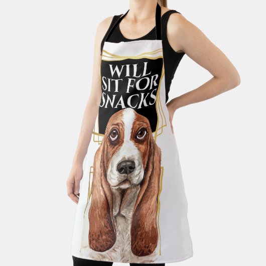 Funny basset hound zit in snacks waterverf kunst schort (Insitu)