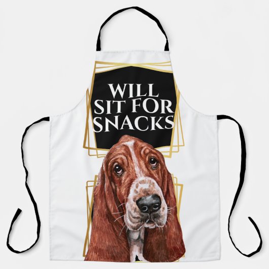 Funny basset hound zit in snacks waterverf kunst schort (Voorkant)