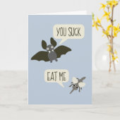 Funny Bat and Mosquito Cartoon Lichtblauw Verjaard Kaart (Gele Bloem)