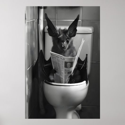 Funny Bat Bathroom Print, Toilet Newspaper Poster (Voorkant)
