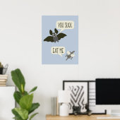 Funny Bat en Mosquito Cartoon Light Blue Poster (Thuiskantoor)