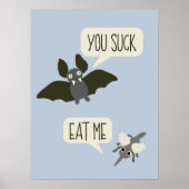 Funny Bat en Mosquito Cartoon Light Blue Poster (Voorkant)