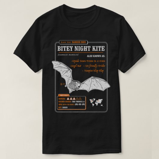 Funny Bat Fact File - Bitey Night Kite T-shirt (Design voorkant)