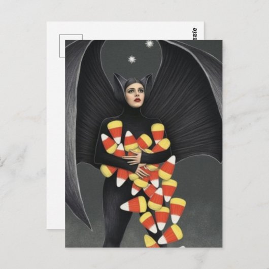 Funny Bat With Halloween Candy Briefkaart (Voorkant / Achterkant)