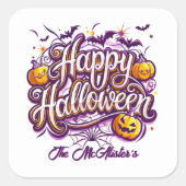 Funny Bats and Pumpkins Happy Halloween Vierkante Sticker (Voorkant)